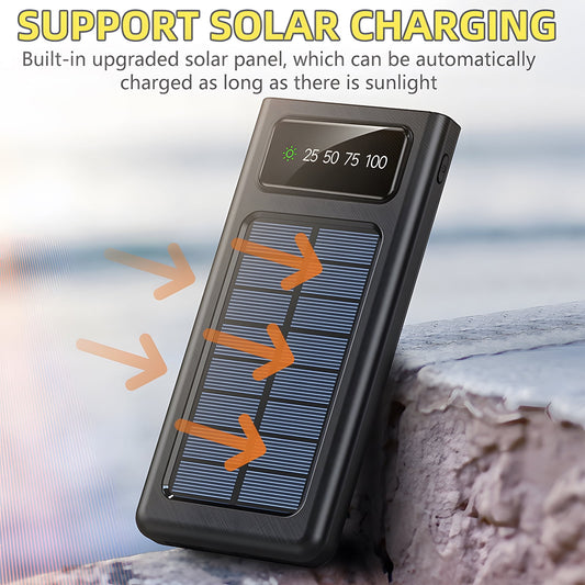 40000Mah Solar Power Bank Battery Pack with 4 Cables,  Portable Solar Charger with Dual 5V USB Ports