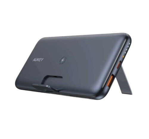 10,000mAh Portable Power Bank with 20W PD 3.0 USB-C and 10W Qi Wireless Charger Featuring Foldable Stand