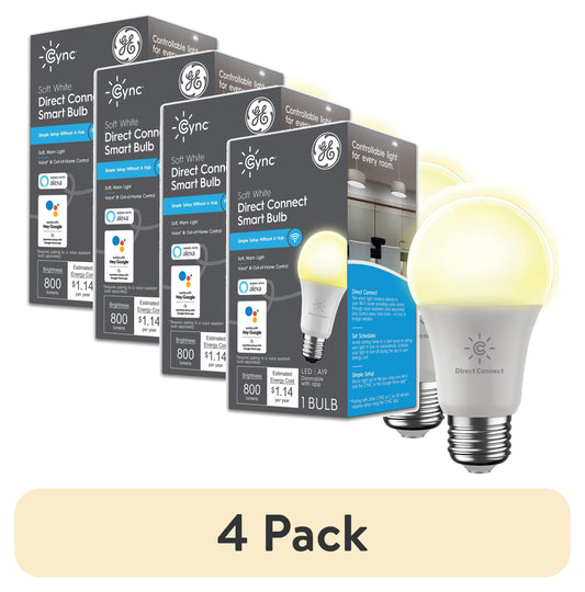 (4 Pack)  Cync A19 Smart LED Light Bulb, Soft White Indoor Décor Lights, 60 Watts, Medium Base, 1Pk
