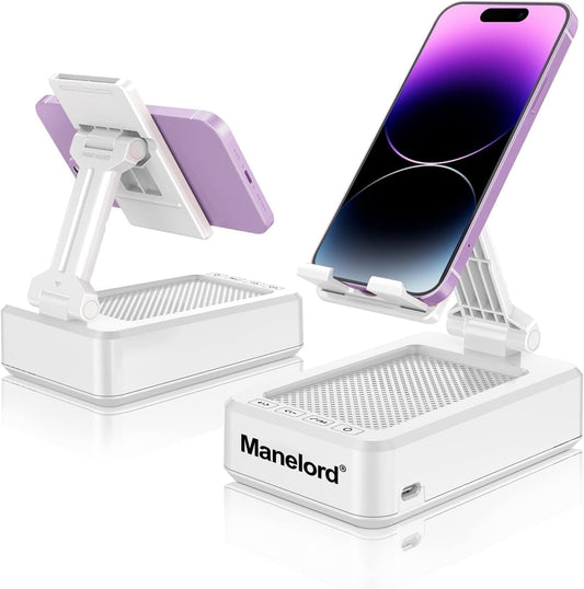 Portable Phone Stand with Speaker Bluetooth Wireless,Gifts for Men Women,Birthday for Women Men,Kitchen Gadgets for Men,Phone Holder for Desk - White
