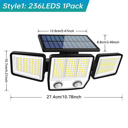 Solar Lights Outdoor Waterproof Super Bright Cordless Solar Motion Sensor Light 3 Adjustable Heads 270° Wide Angle Illumination
