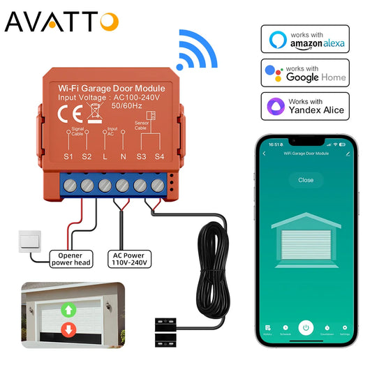 Tuya Wifi Garage Door Opener Smart App Remote Voice Control Gate Door Switch Module Works with Alexa Google Home Alice