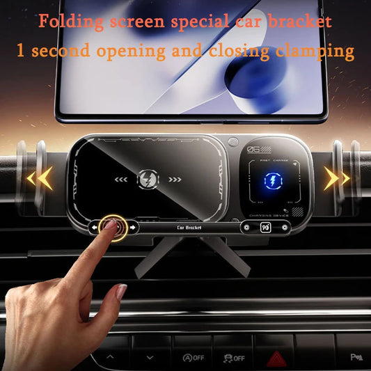 2IN1 Car Wireless Charger Phone Holder Touch Rotate Stand for Samsung Galaxy Fold 6 5 4 3 Z Flip Iphone 16 15 14 13 12 11Pro Max