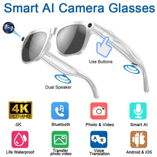 XIAOMI 4K HD AI Smart Glasses Chat 260Mah Battery Voice Assistant Control GPT 100MP Camera Bluetooth Call Smart Glasses