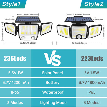 Solar Lights Outdoor Waterproof Super Bright Cordless Solar Motion Sensor Light 3 Adjustable Heads 270° Wide Angle Illumination