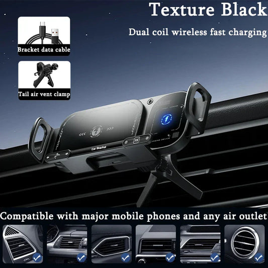 2IN1 Car Wireless Charger Phone Holder Touch Rotate Stand for Samsung Galaxy Fold 6 5 4 3 Z Flip Iphone 16 15 14 13 12 11Pro Max
