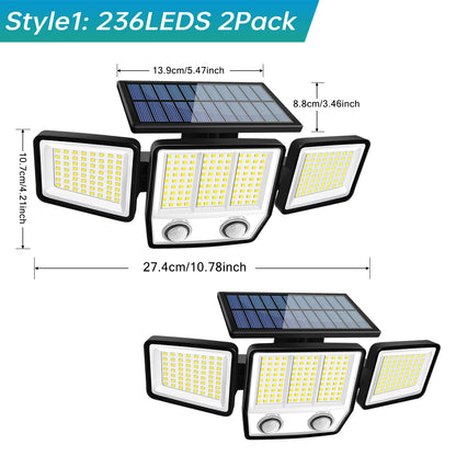 Solar Lights Outdoor Waterproof Super Bright Cordless Solar Motion Sensor Light 3 Adjustable Heads 270° Wide Angle Illumination