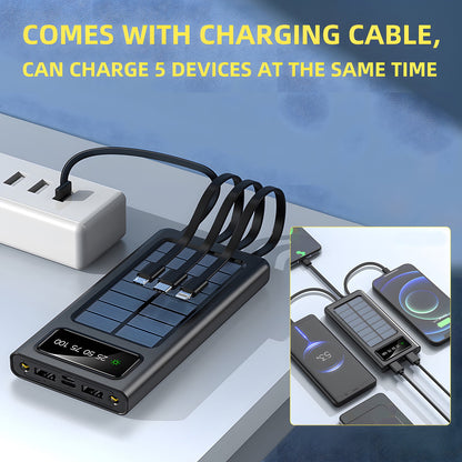 40000Mah Solar Power Bank Battery Pack with 4 Cables,  Portable Solar Charger with Dual 5V USB Ports