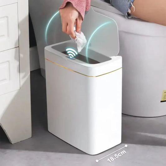 18L Smart Bathroom Trash Can Automatic Bagging Electronic Trash Can White Touchless Narrow Smart Sensor Garbage Bin Smart Home
